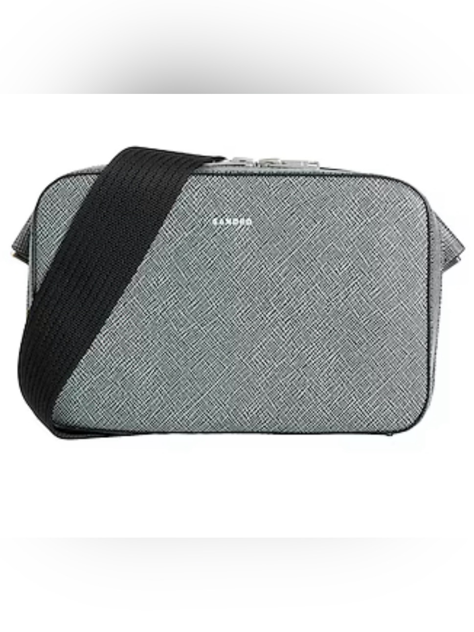 Sandro Textured Black And Grey Belt Bag With Adjustable Strap
